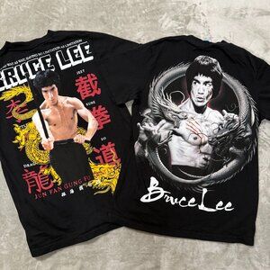 Bruce Lee "King of Kung Fu" & "Dragon" Graphic Lot of 2 T-shirts Size Small